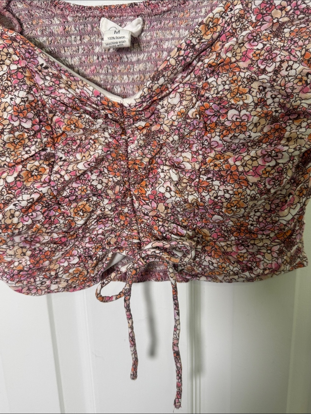 Free People Inspired Floral Smocked Crop Top Tie Front Boho Cottagecore M Japna - Picture 3 of 5